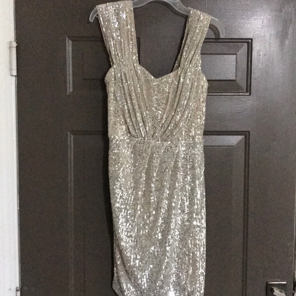 Silver Sequin Fashionova dress size medium. - Picture 2 of 7